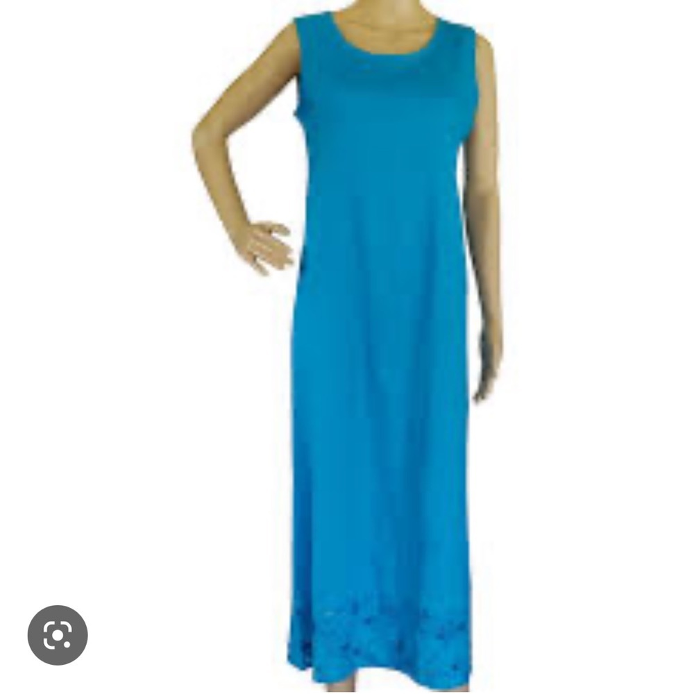 Vintage Sag Harbor Blue Linen Sleeveless Dress Beads and Sequence Size 14P